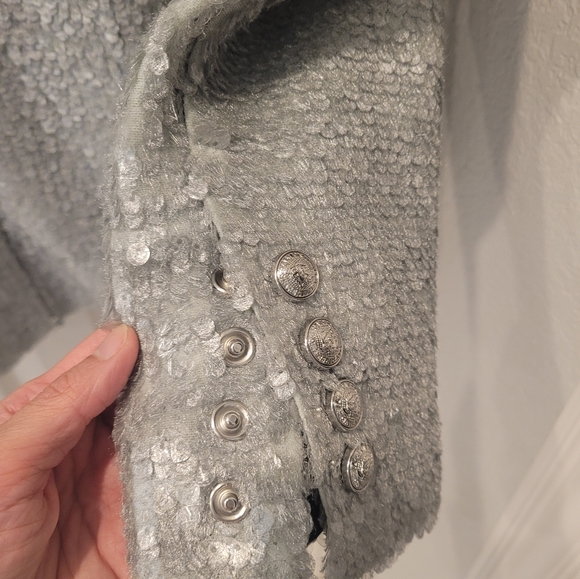Balmain Sequins Double Breasted Silver Blazer 38